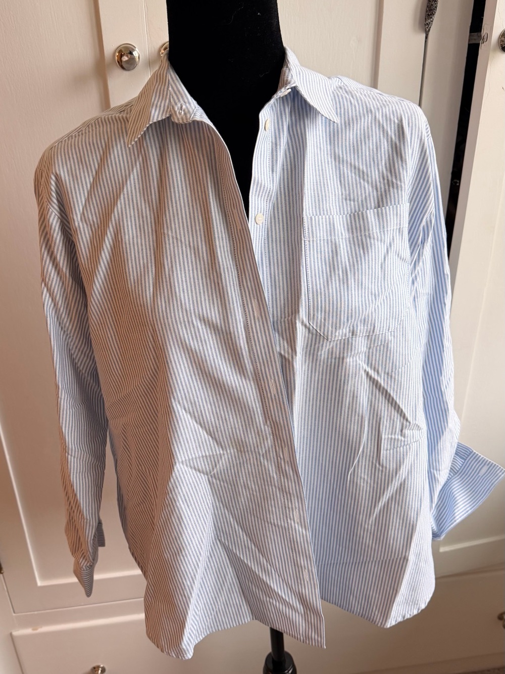 Sezane Women’s Blue and White Classic tomboy Stripe Button-Up Shirt sz 36/6